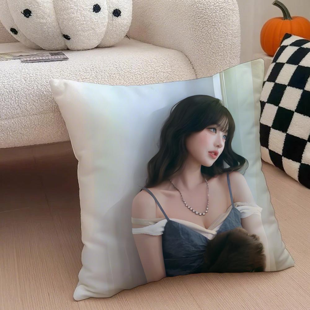 Korea kpop singer idol Jang Wonyoung Pillow Case Anti-dustmite Pillowcase Sofa Cushion Cover with Invisible Zipper Silky Short Plush Polyester Microfiber Fabric White Available in Different Sizes for Home Bed Use