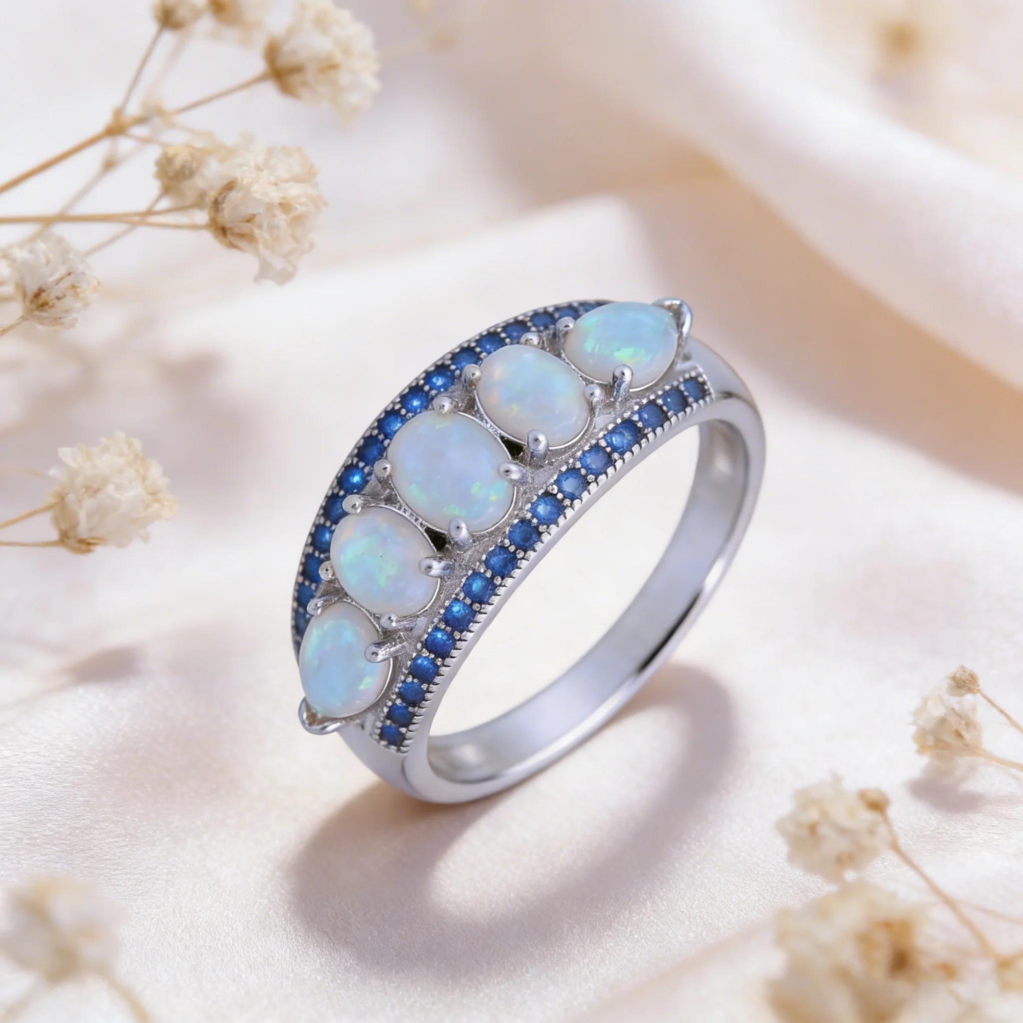 Fashion Platinum Plated Colorful Opal And Zircon Ring for Women Elegant Cocktail Jewelry Accessory Luxury Wedding Gift for Her