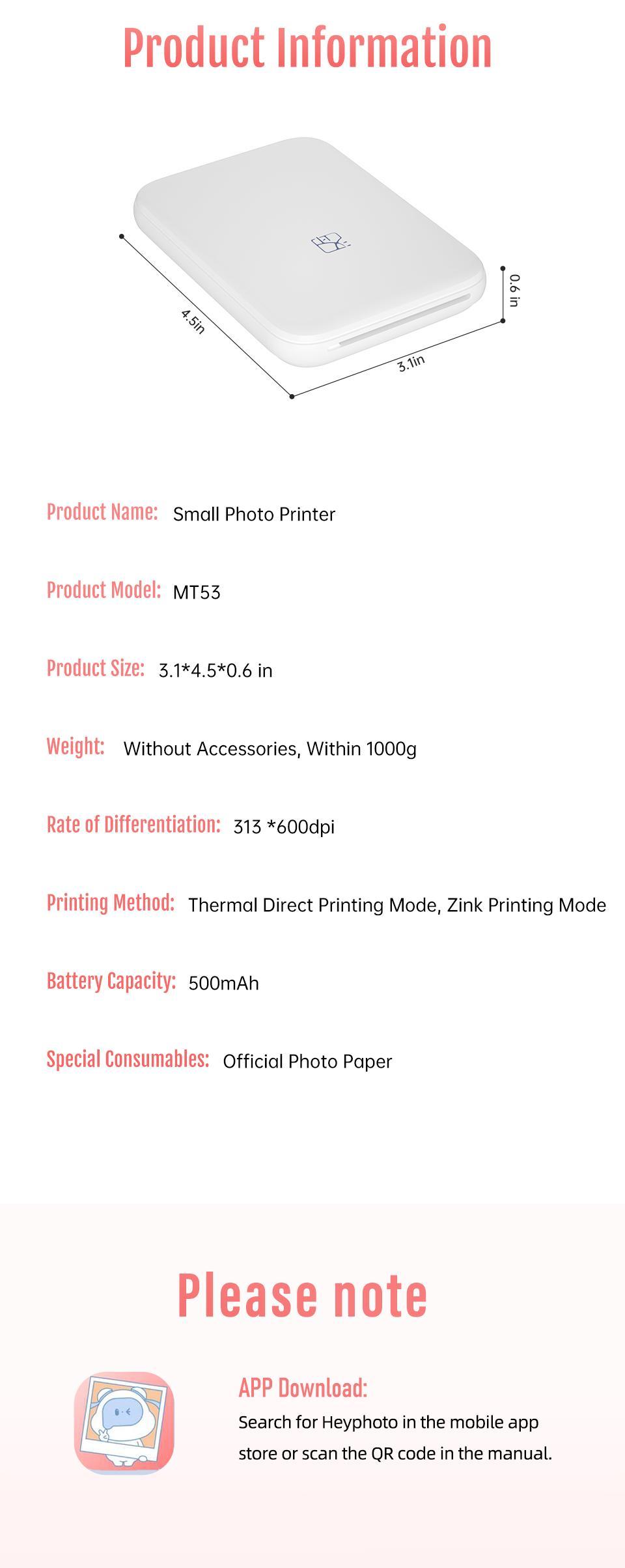 HPRT Mini Wireless Portable Color Photo Printer for Smartphone, Pocket-Size, Zink 2x3 inch, Peel-Off Stickers, Bluetooth, Compatible with iOS and Android Devices HPRT Mini Wireless Portable Color Photo Printer for Smartphone, Pocket-Size, Zink 2x3 inch, Peel-Off Stickers, Bluetooth, Compatible with iOS and Android Devices