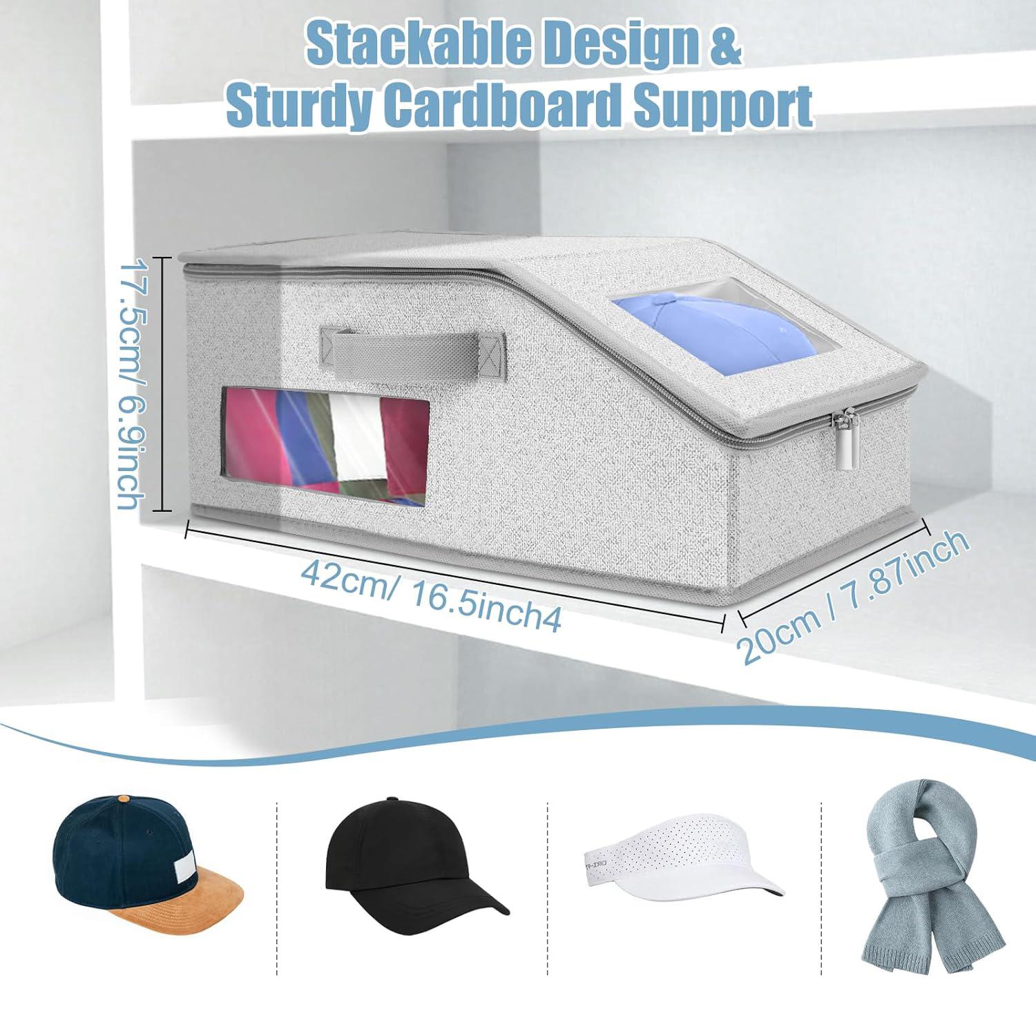 Stackable Hat Storage Boxes for Baseball Caps, Holds Up to 24 Hats, Durable Cardboard Box for Men, Classic Style, Wardrobe Organizer, Baseball Cap Organizer & Hat Storage