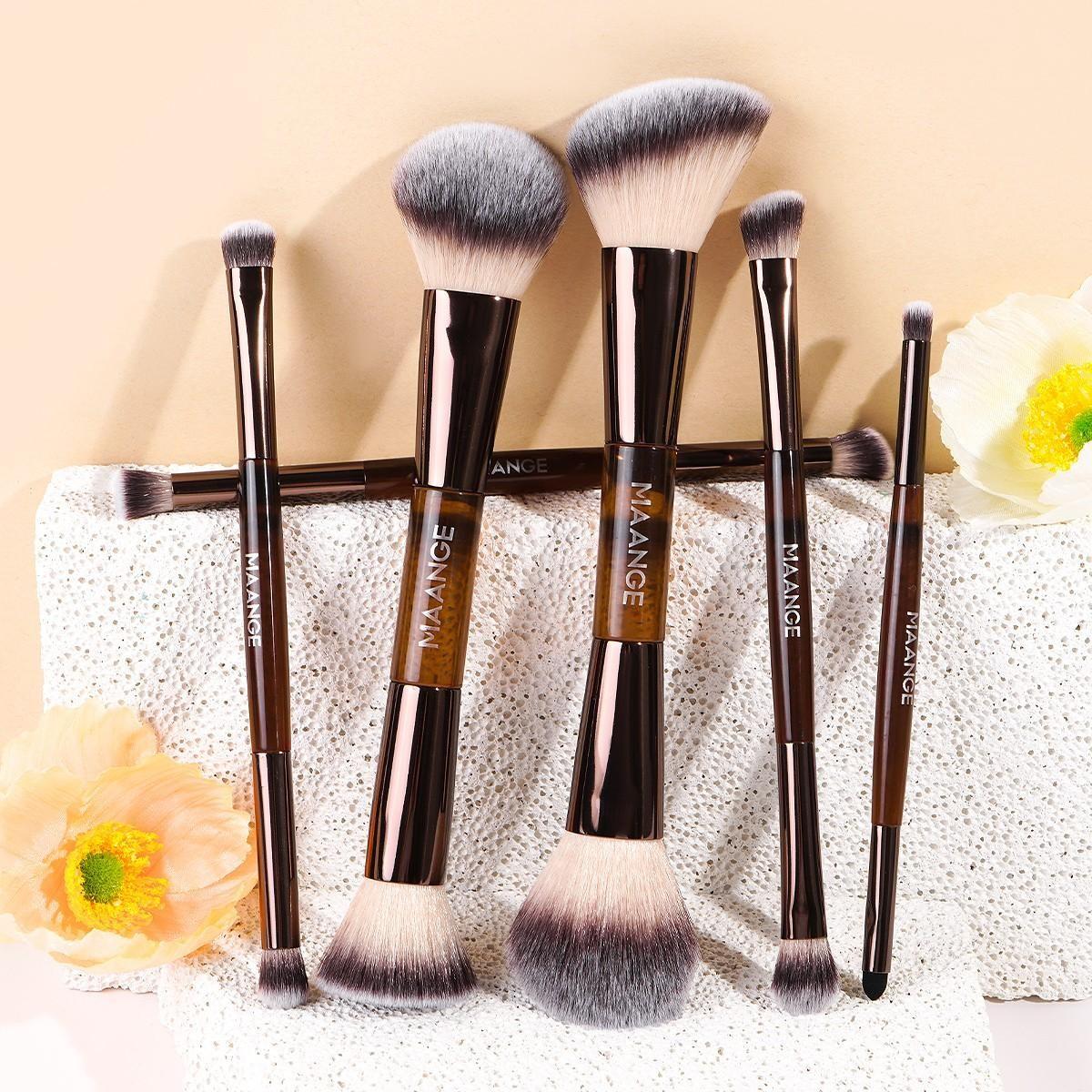 Maange 6-Piece Dual-Ended Makeup Brush Set, Foundation Brush, Blush Brush, Loose Powder Brush, Eyeshadow Brush, Ideal for Beginners
