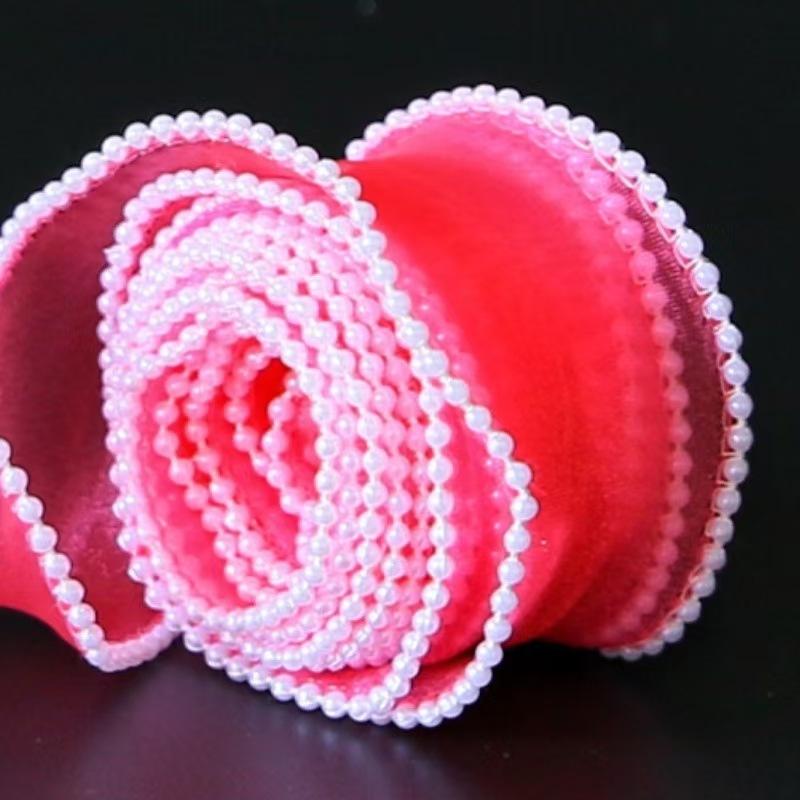4cm Fish Tail Satin Ribbon with Pearl Trim, DIY Wedding Packaging Tape, Valentine's Day Gift Box Wrap, Floral Art Decorations