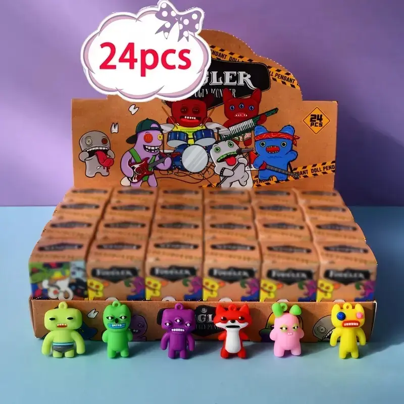 New 24-Pack Fuggler Monster Keychain Charms, Funny Student Hanging Accessories, Christmas New Year Gift Ideas, Best Present for Kids, Cool Keychains