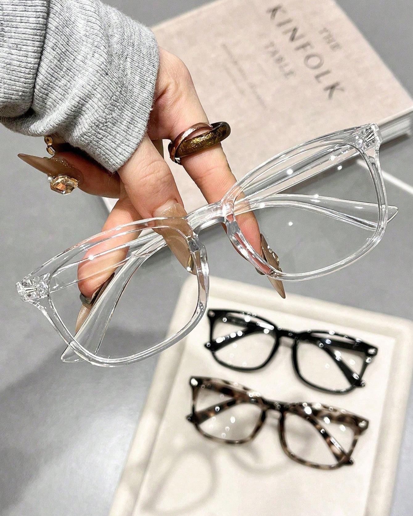3pcs fashionable versatile daily trendy eyeglass frames for men, square frame, classic retro plain lenses for women
