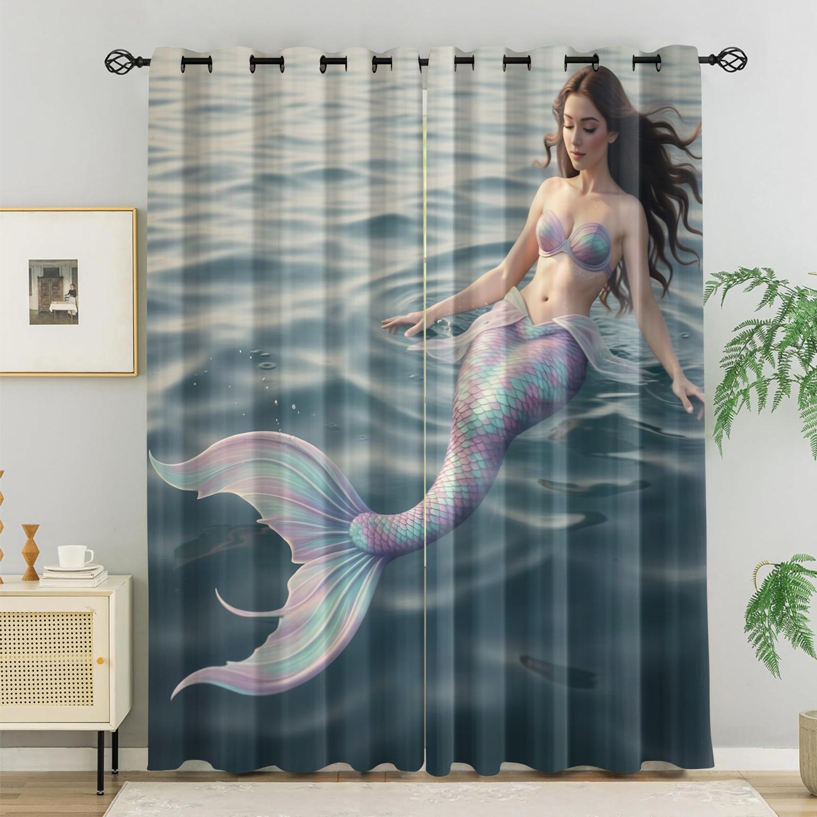 2Pcs Dreamy Ocean Style Blackout Curtains, Sun Protection, Sound Insulation And Easy Care. Ideal for Kids' Rooms And Princess Rooms. Safe, Stylish, And Enhances Artistic And Fairytale Ambiance.