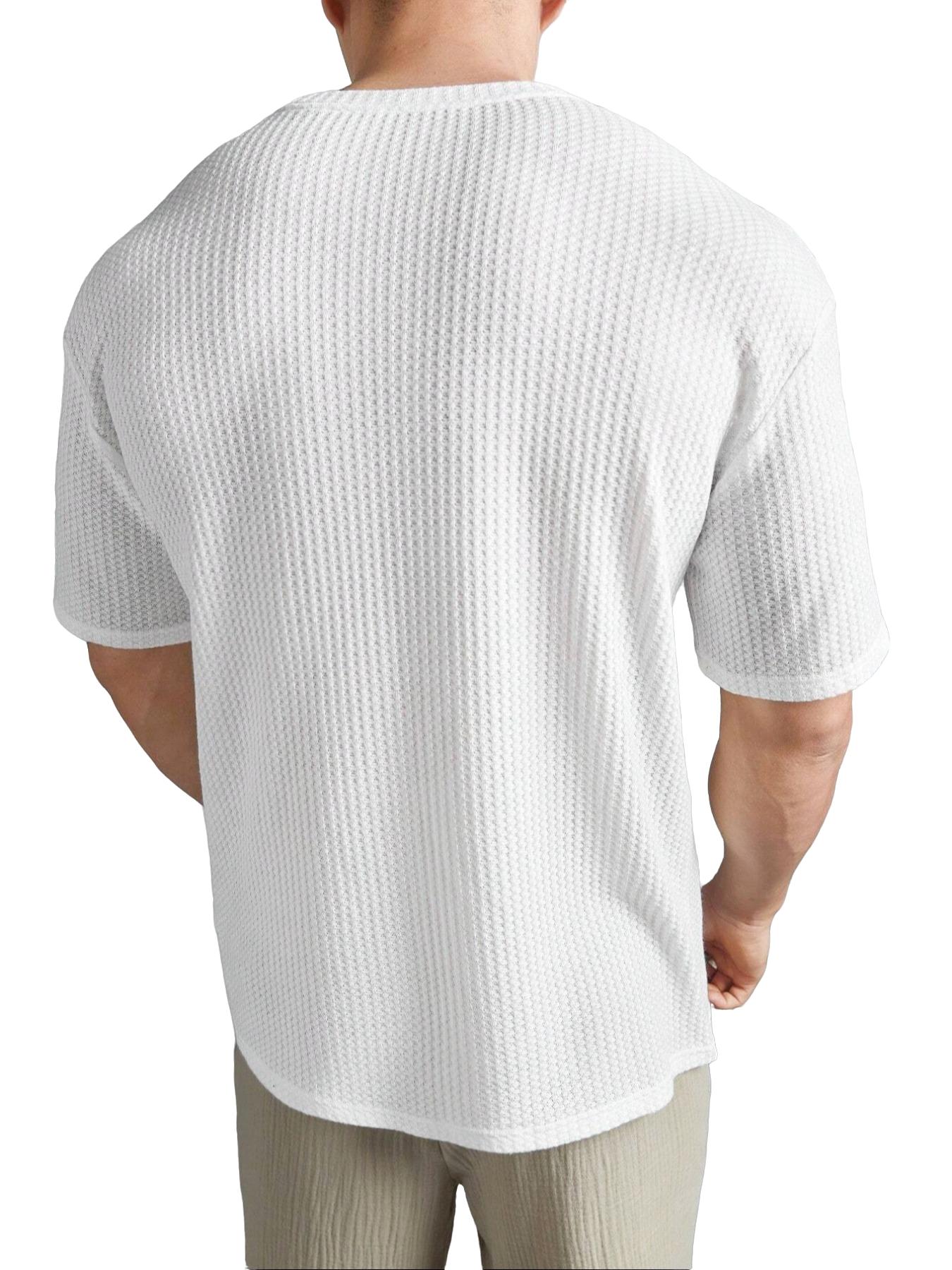 ZAFUL Men's Oversized Fit Waffled White T Shirt men' color textured t shirt crew neck short sleeve Loose