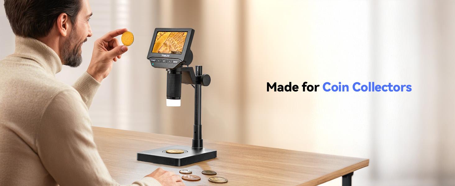 TOMLOV DM4W Microscope with Weighing Scale: 4.3" Digital Coin Microscope with Screen, Error Coin Magnifier with Lights, Weight Scale for Collectors, Jeweler, Students, Compatible with Windows/Mac TOMLOV DM4W Microscope with Weighing Scale: 4.3" Digital Coin Microscope with Screen, Error Coin Magnifier with Lights, Weight Scale for Collectors, Jeweler, Students, Compatible with Windows/Mac