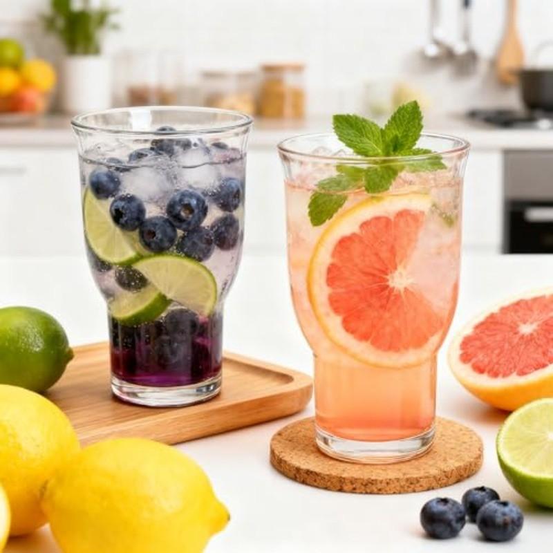 Glass Highball Cup Set of 2/4/6, Wide Mouth Heavy Base, Suitable for Soda Bubble Water/ice Coffee/wiskey/brew, Stackable Glass Cups