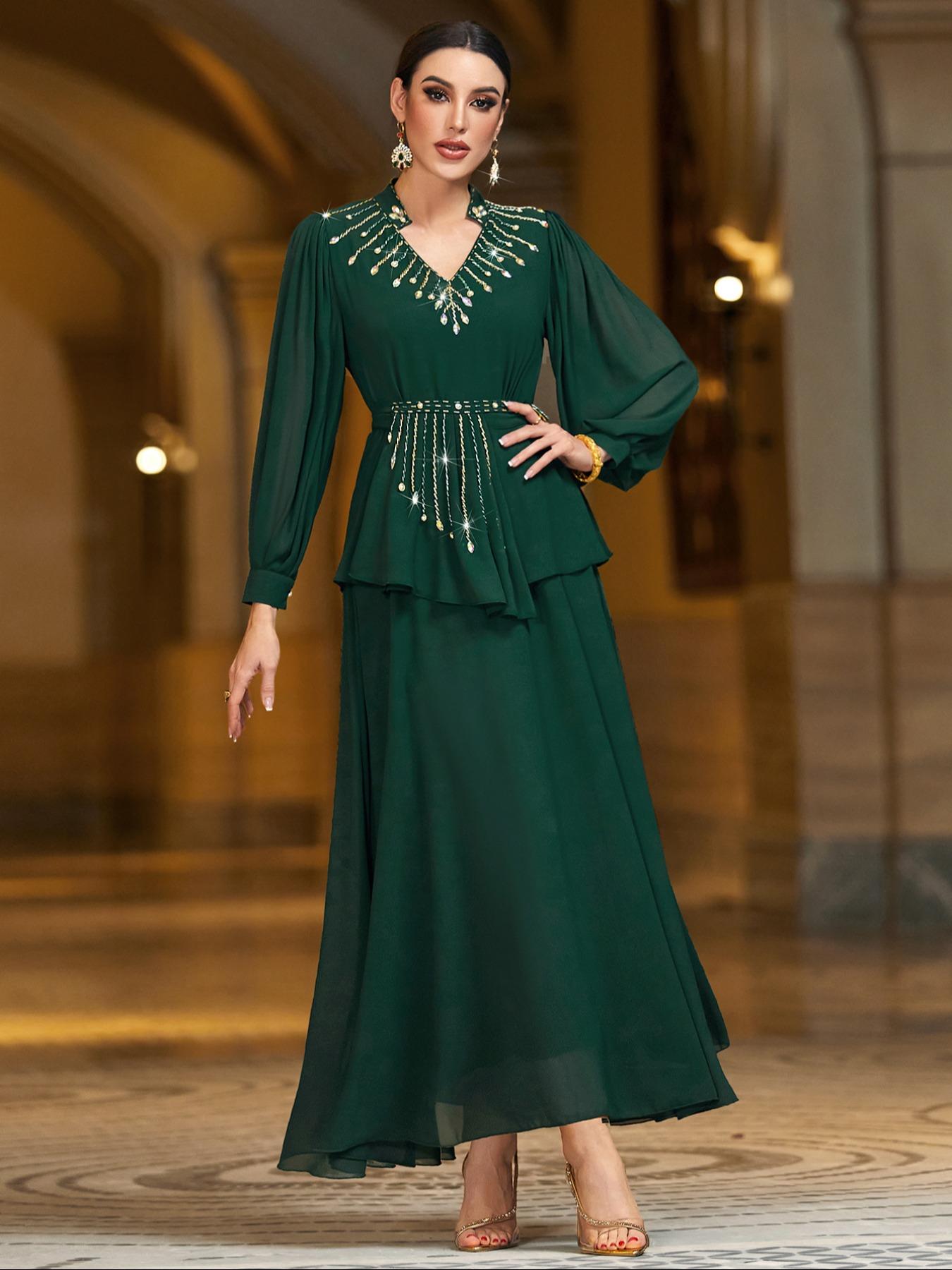 Elegant Women's Dress with Rhinestone Embellishments, Perfect for Casual, Formal Wear & Special Occasions, Stylish Design for Everyday Wear