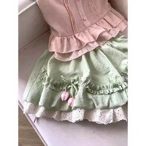 Japanese Sweet 2 Piece Set Women Slim Ruffle Top + Lace Layered Mini Skirt Female Harajuku Casual Summer Kawaii Fashion Outfits