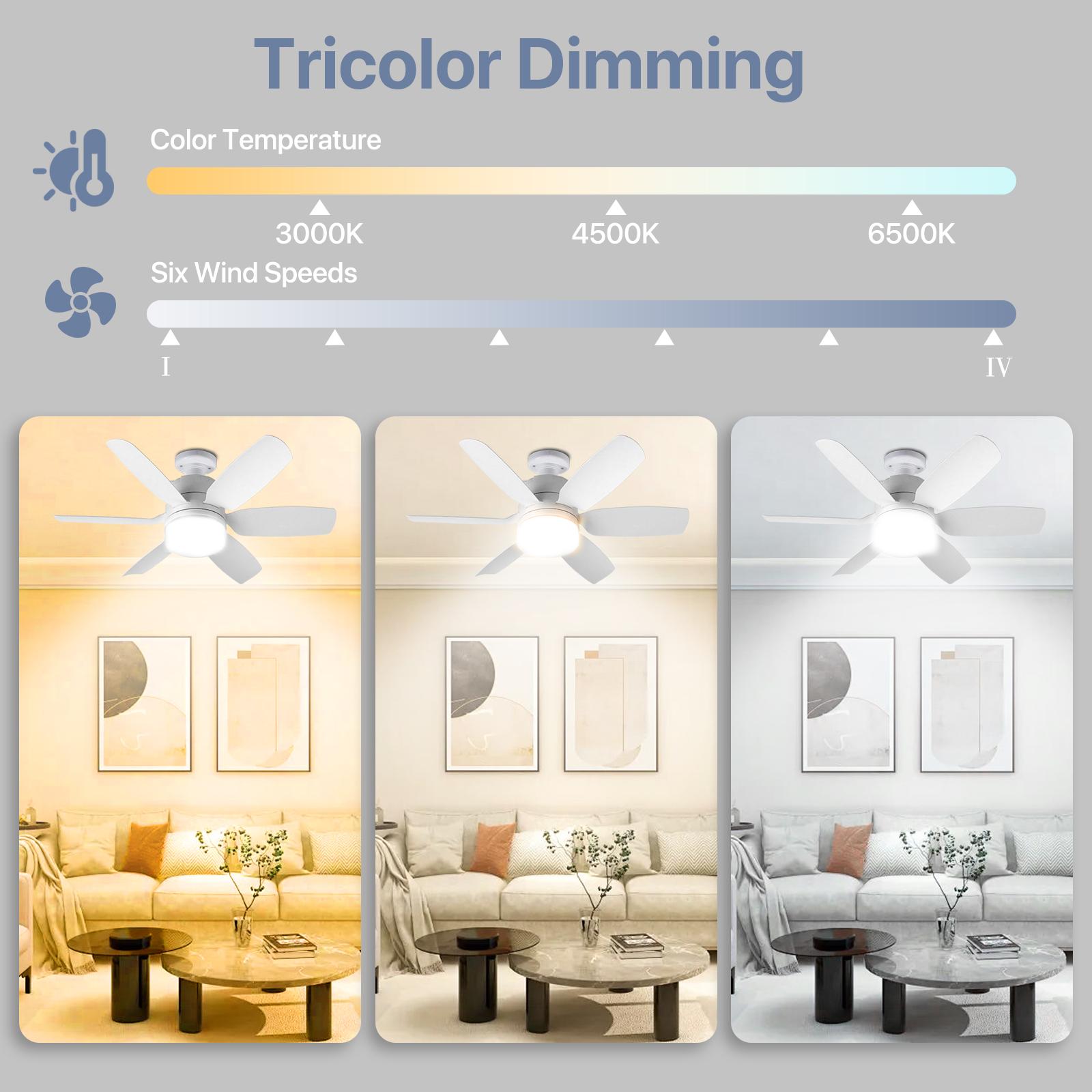 GLITGATE Ceiling Fans with Lights and Remote with Double-Bearing Structure,E26 Screw Socket Pendant Light,6 Speed 3 Color Fan Lights with Extender in summer for Bedroom,Kitchen,Study,Halloween, Black Friday, Christmas