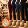Women's High-Waisted Fleece Lined Thermal Elastic Fitted Leggings Bottoms, Tight-Fit Plain Woven Fabric, Fall & Winter Warmth Pants, Casual Style for Daily Wear Womenswear Autumn