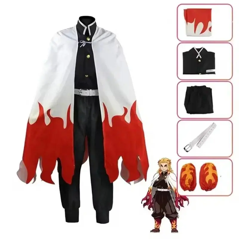 Anime Kamado Tanjirou Agatsuma Zenitsu Cosplay Costume Embroidery Black Team Uniform Elastic Pants Belt Cos Halloween
