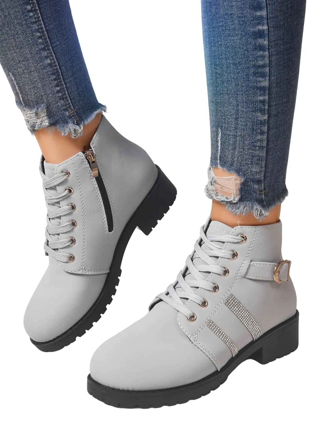 Elegant Women's 2026 New Fashion Spring Fall Versatile Boots, British Style Thick Sole Slimming Short Boot, Trendy Single Boot