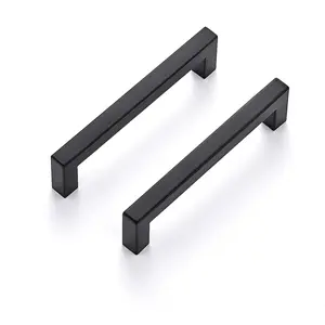 10 Pack Square Bar Kitchen Cabinet Handles Matte Black Cabinet Pulls Drawer Pulls with 5 Inch Hole Center Kitchen Cabinet Hardware