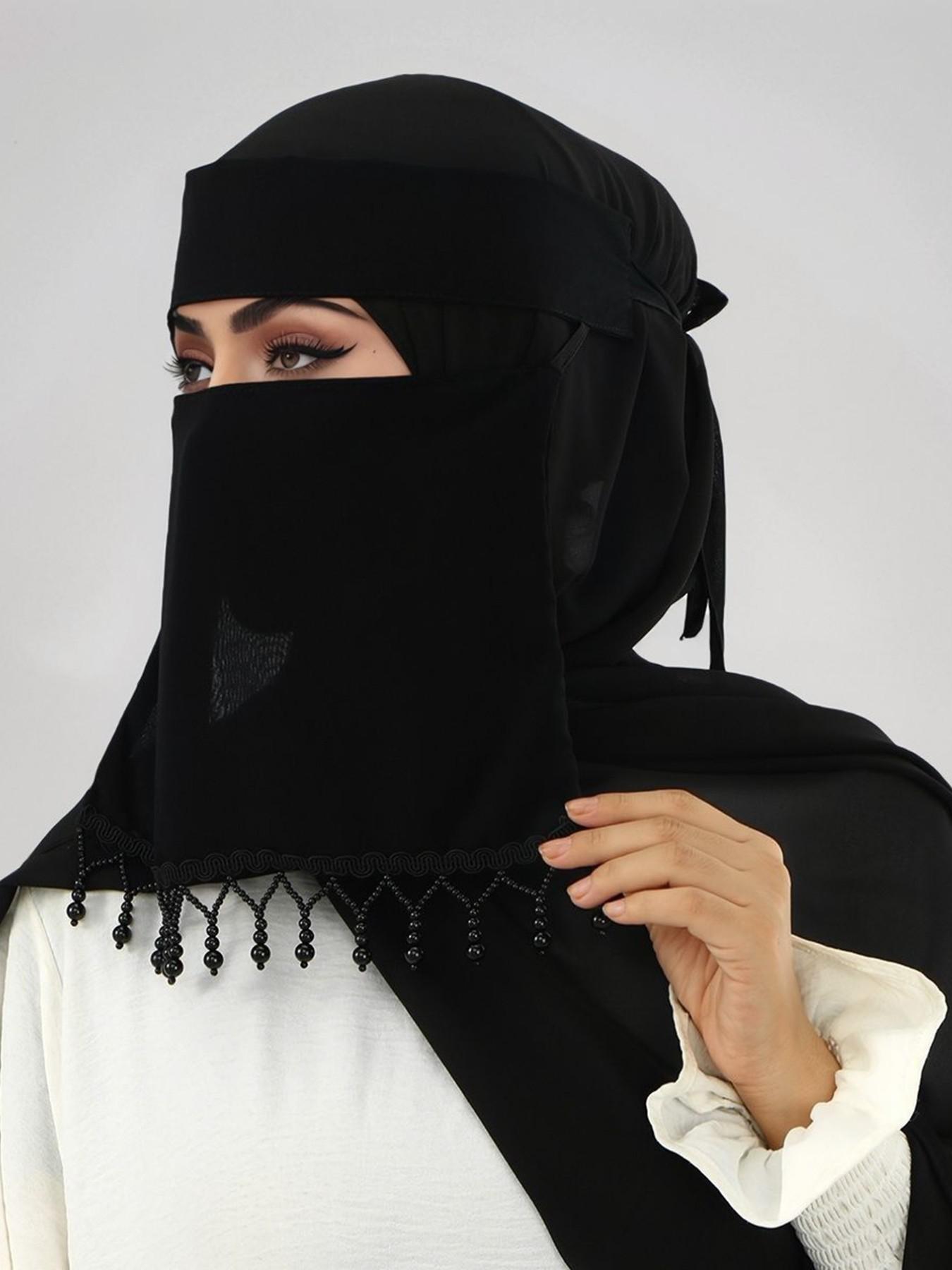 Women's Solid Color Chiffon Face Veil, Elegant Arabic Conservative Niqab Hijab, Soft Middle Eastern Mask, Daily Wear for Dress