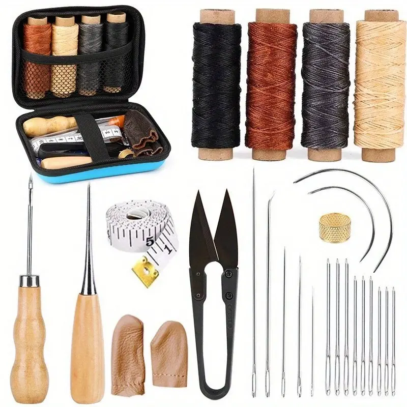 29-Piece Leather Tool Set, Hand Sewing Kit, DIY Sewing Needle Canvas Thread Combo, Essential Craft Supplies, Perfect for Leatherworking, Leather Craft Tools