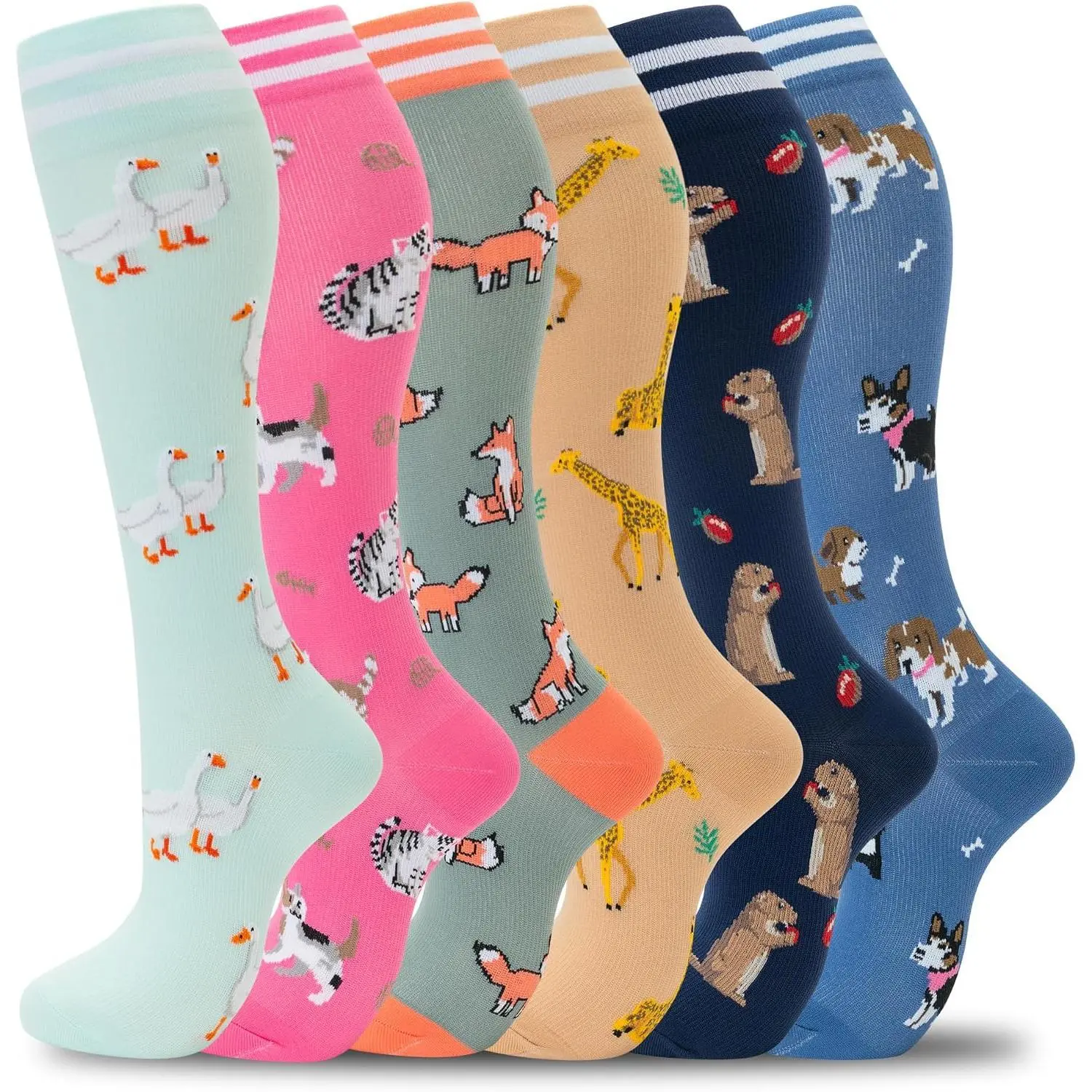 Compression Socks Women Men 6 Pairs, Knee High Best Support Circulation Socks for Running, Travel, Flight, Nurse