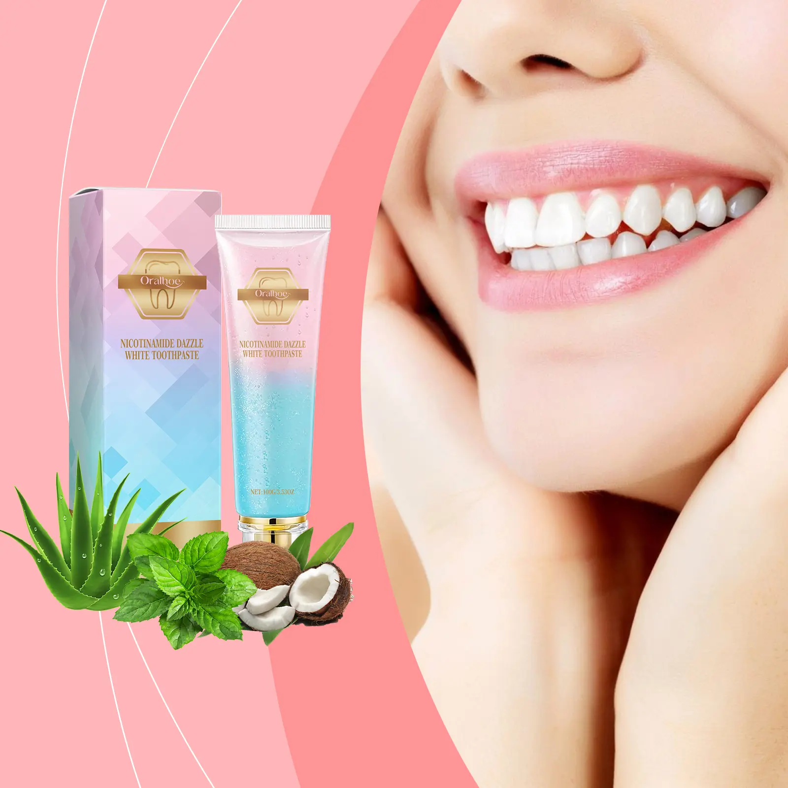 Oralhoe Nicotinamide Toothpaste, Mint Flavor Natural Ingredient Toothpaste for Daily Cleanse, Gentle Care, Brightens Teeth, Sensitive Gums, Eco-Friendly Stain-Removing & Fresh Breath, Denture-Safe Oral Care