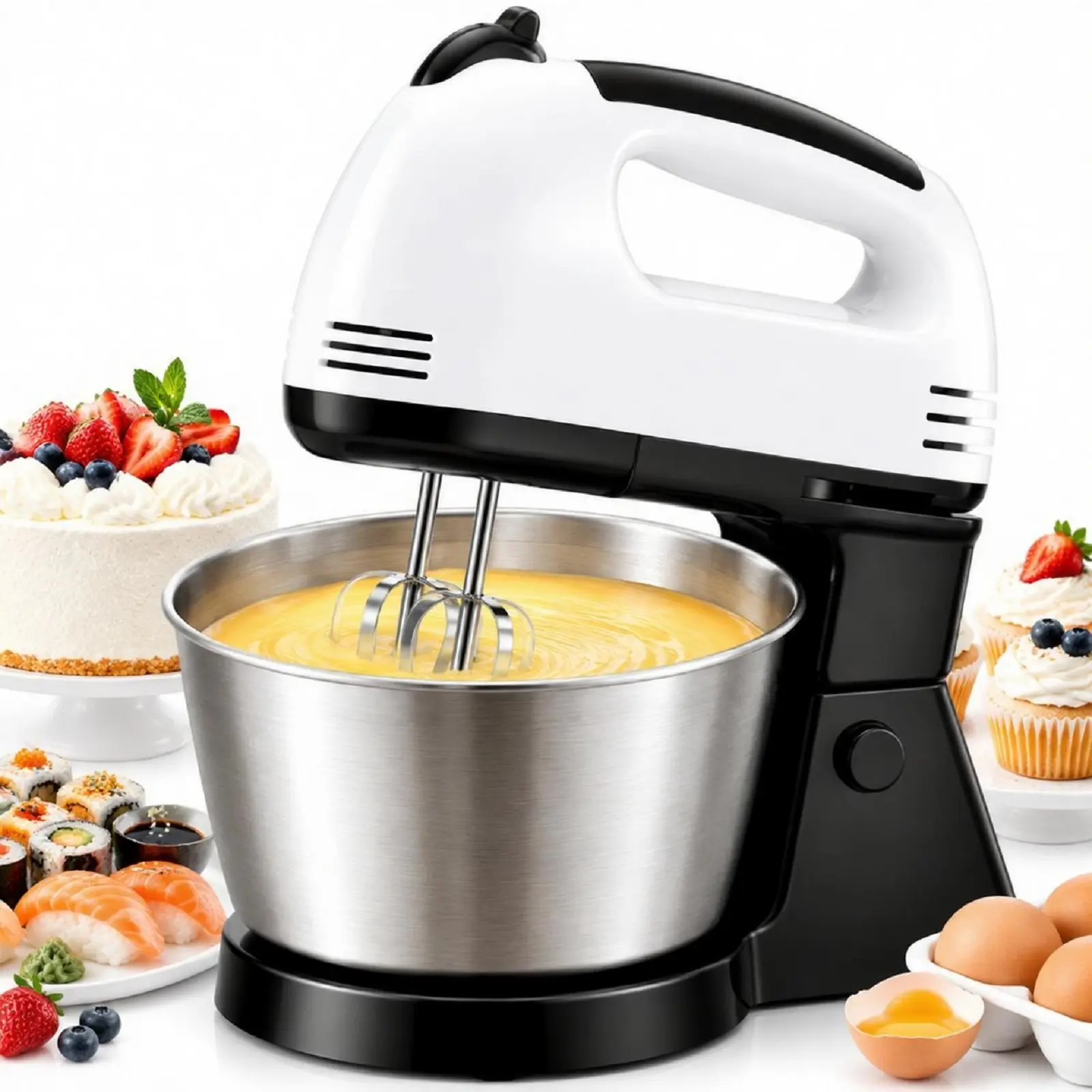 Electric Hand Mixer 2 in 1 Stand Mixer 7 Speed Portable Baking Tool for Home Kitchen
