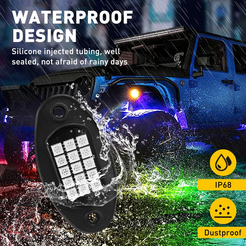 Multicolor RGB Rock Lights, 8/10/12/20 Pods Multicolor RGB LED Rock Lights Kit  Offroad Truck Underbody Neon , Bluetooth APP/Remote Control, Flashing Music Mode Wheel Well Light, For Pickup Truck ATV UTV RZR SUV