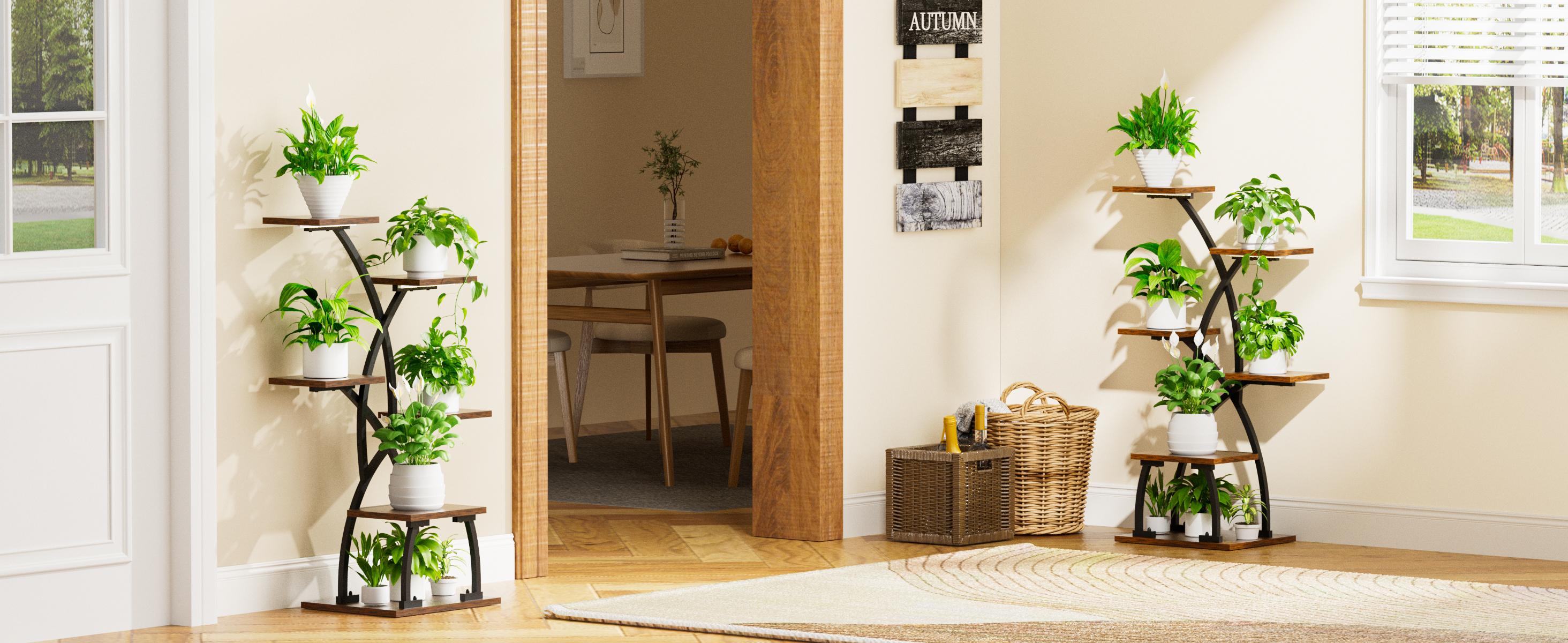 36" Tall Minimalist Standing Plant Rack with Grow Light - 6-Tier Corner Plant Stands for Indoor Plants Multiple, Metal Curved Flower Holder Display Rack for Patio, Balcony, Home Decor