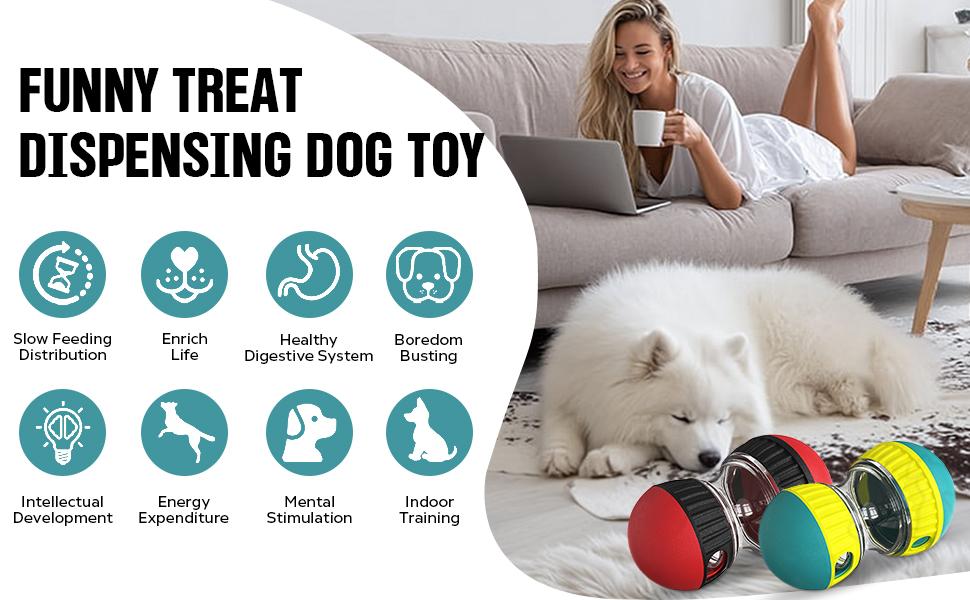 Interactive Dog Treat Ball, Dog Treat Dispenser Toy - Interactive Adjustable Treat Dispensing Dog Puzzle Toy - Mental Stimulation & Slow Feeder for Small, Medium, and Large Breeds - Durable & Fun Boredom Relief Game