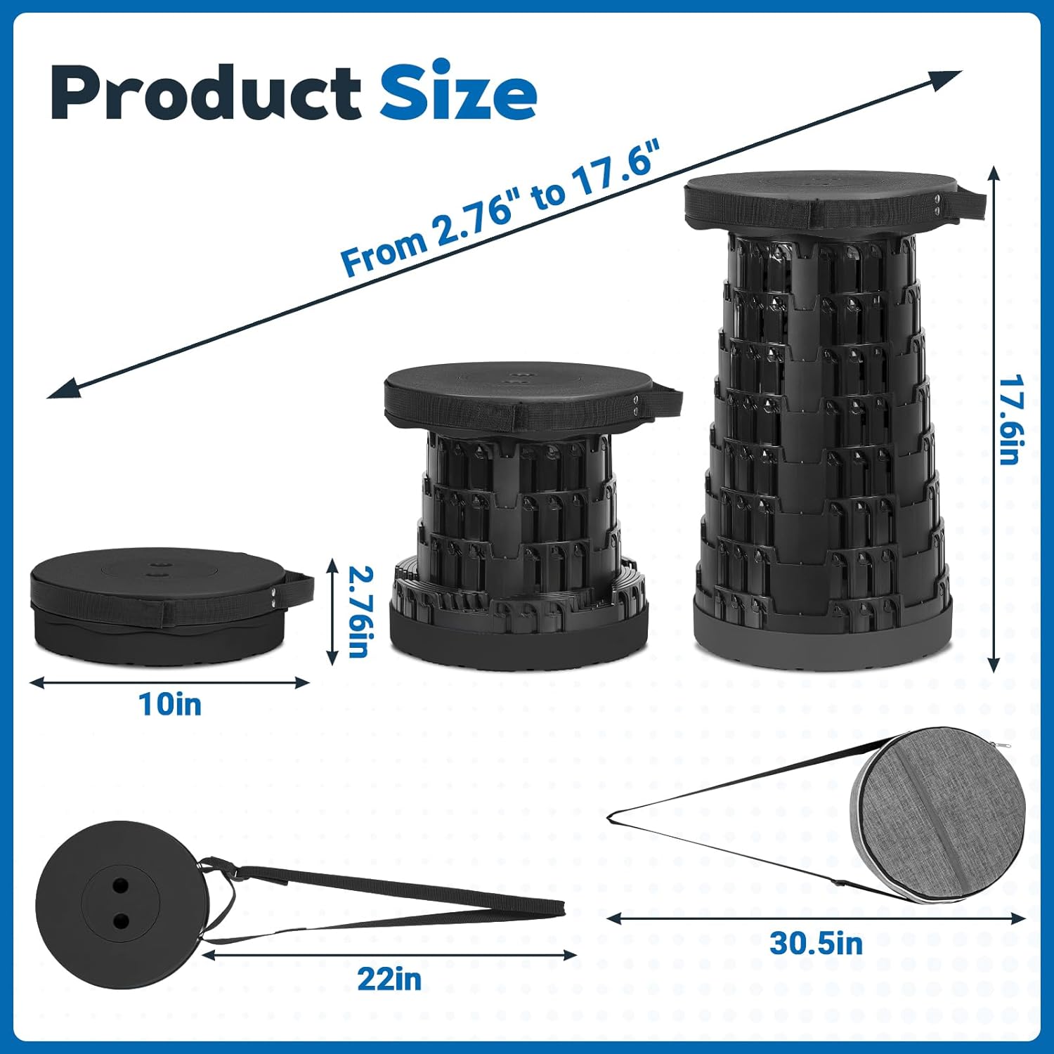 Upgraded Collapsible Stool with Load Capacity 600lbs, Folding Stool with Triple Slide, Portable Camping Chair 3-in-1 Carry Bag, Retractable Telescoping Seat for Travel Hiking(Black) Upgraded Collapsible Stool with Load Capacity 600lbs, Folding Stool with Triple Slide, Portable Camping Chair 3-in-1 Carry Bag, Retractable Telescoping Seat for Travel Hiking(Black)