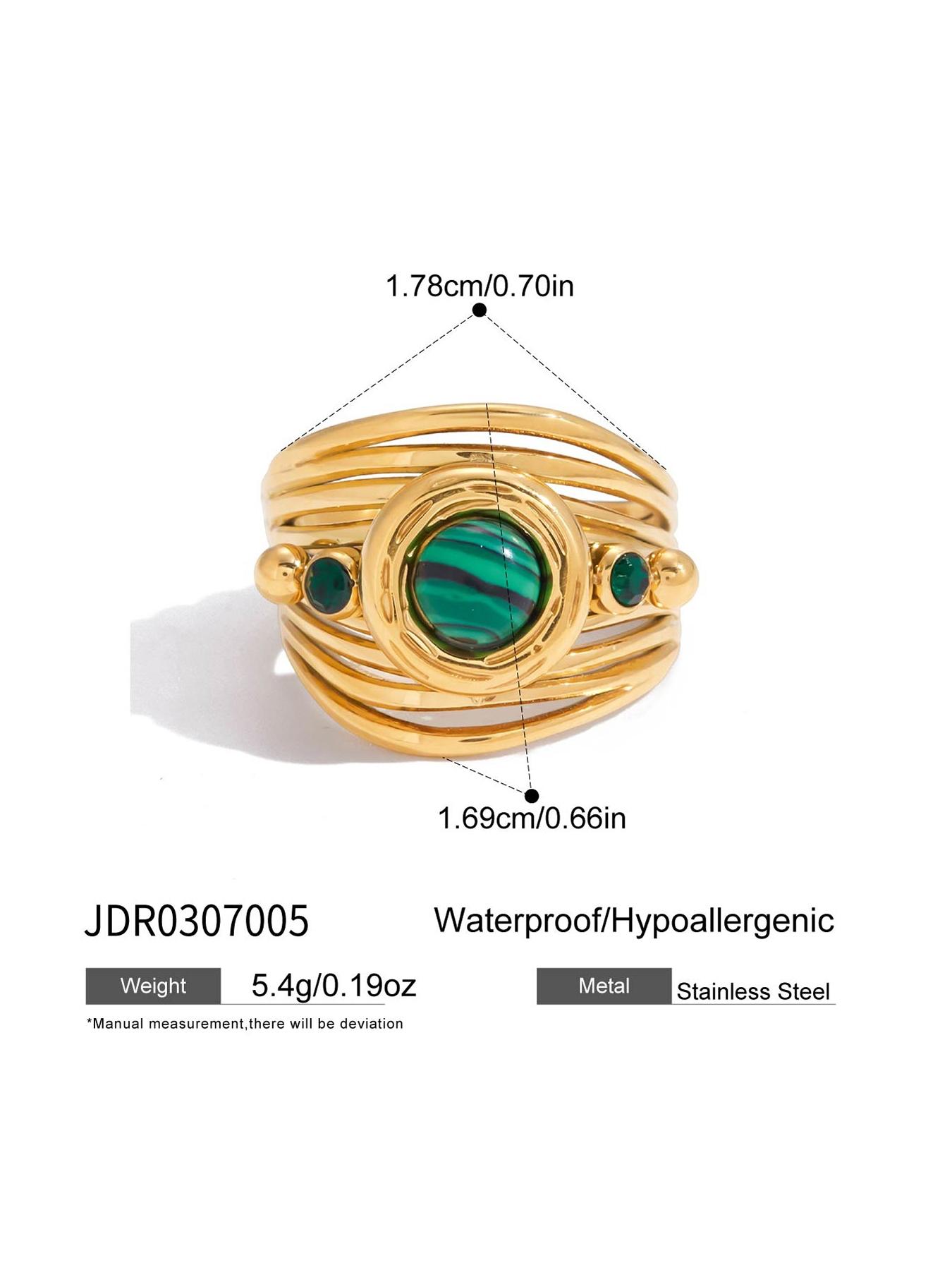 This Lady s Ring Set Can Be Stacked With Malachite Featuring Multiple Layers Of Hollowed Out Openings Adjustable Stainless Steel 18k Gold Plating Water Resistance Allergy Resistance And Retro Quality For Banquet Jewelry
