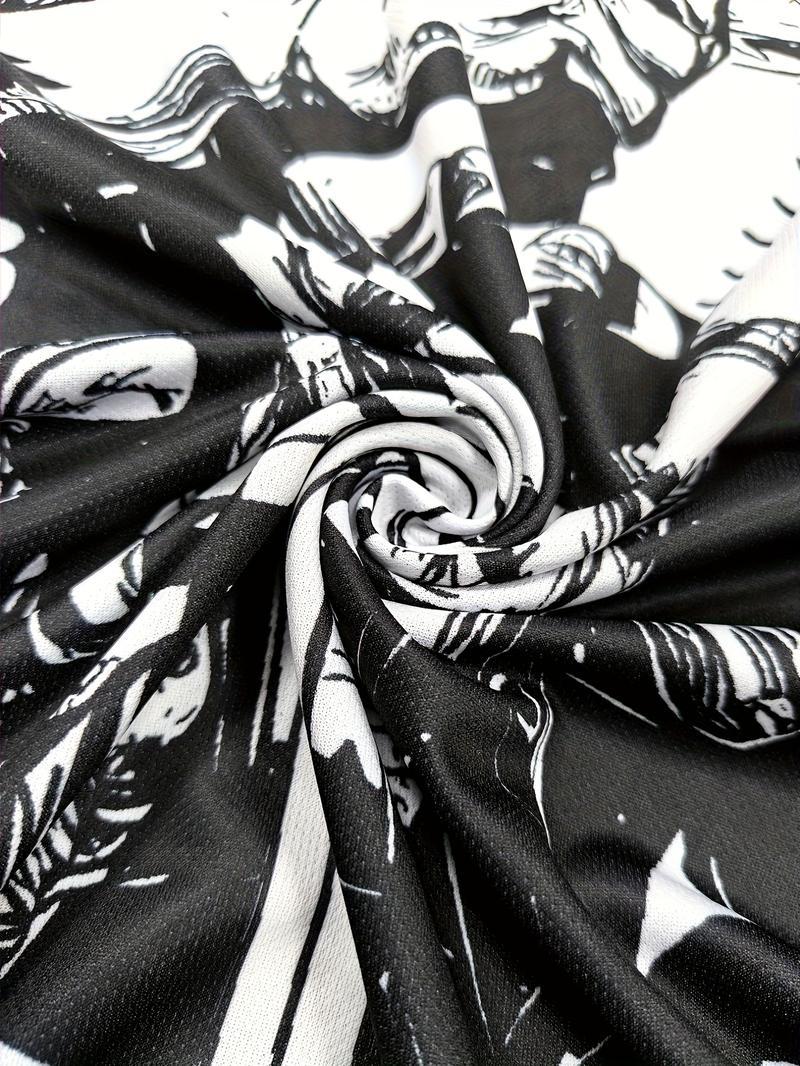 Japanese Anime Men's Football Jersey & Samurai Pattern Round Neck Comfortable Sports Top, Fitness Top, Sweat-Wicking Knit Fabric, Casual Wear