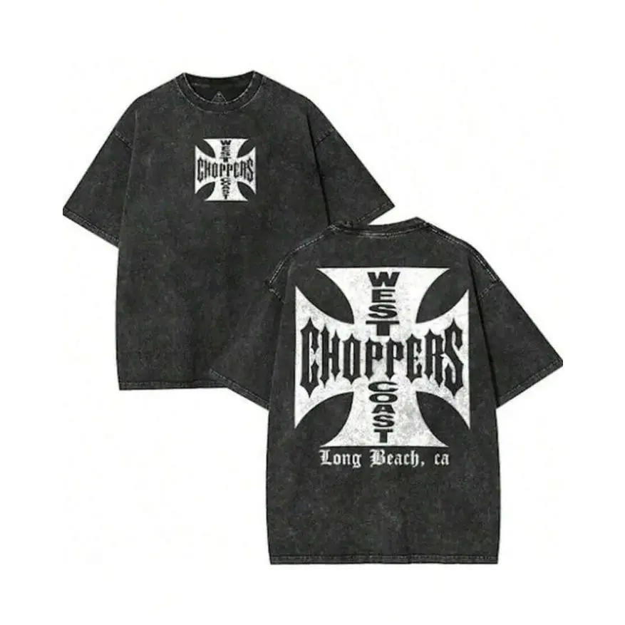 West Coast Choppers Double-Sided Print T-Shirt – Vintage-Style Lightweight Washed Cotton Tee (Unisex) – Graphic T-Shirt for Gamers – Men's Streetwear