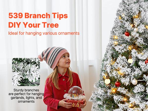 VEVOR Christmas Tree, 4ft Prelit Flocked Artificial Tree, Full Holiday Xmas Deco Trees with 120 Warm White LED Lights, 8 Lighting Modes 539 Branch Tips for Home Party Office Decoration