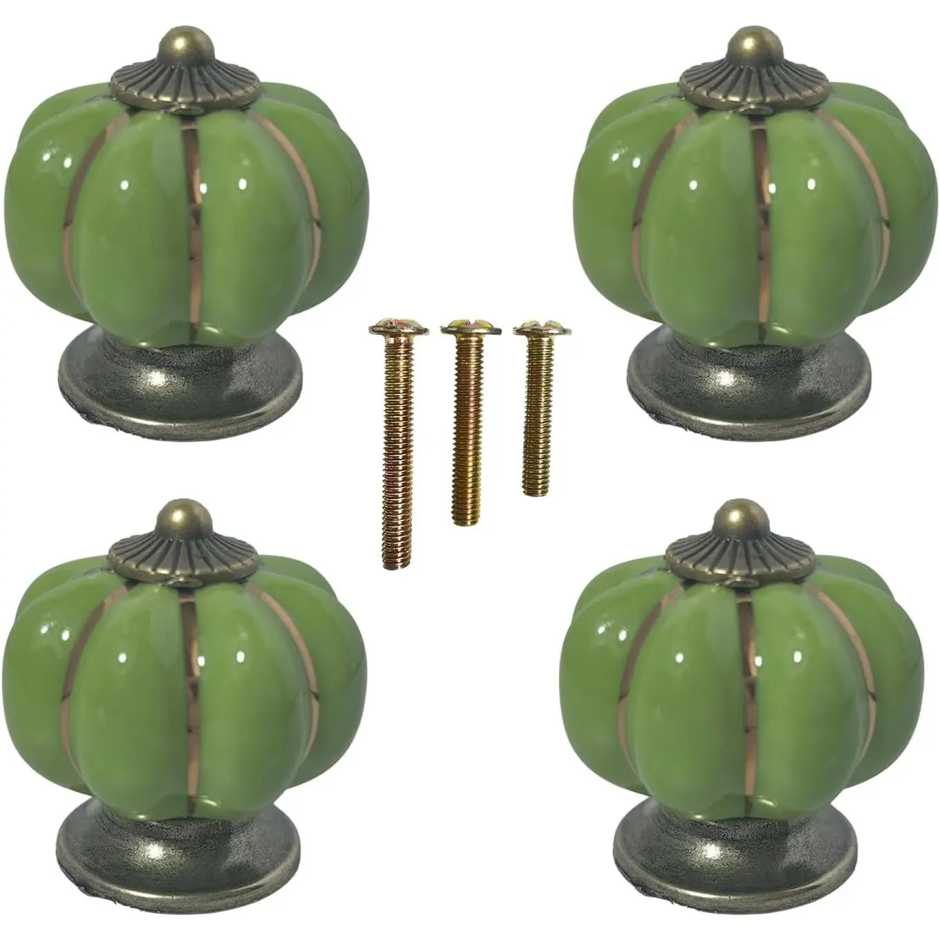 Ceramic Pumpkin Cabinet Knobs, Green  Drawer Knobs for , Closet, Cupboard 4 count