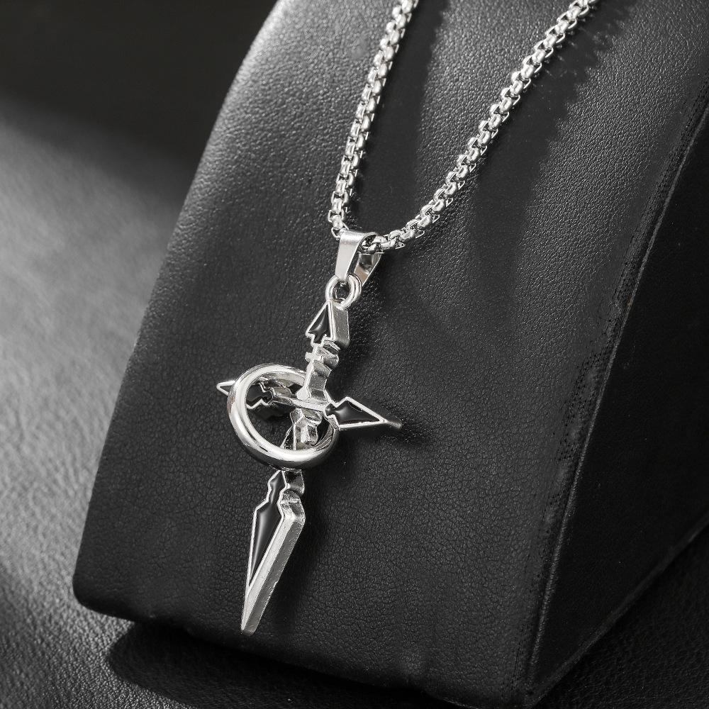 Vintage Dark Gothic Cross Dagger Pendant Necklace, High Street Trend Unisex Accessory, Non-Fading Fashion Jewelry for Men and Women