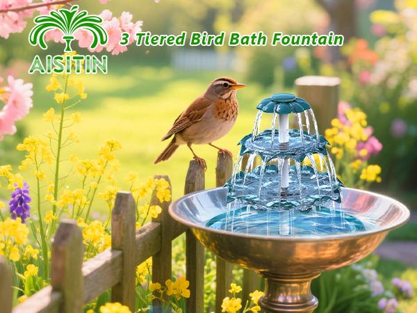 AISITIN 6.5W Solar Bird Bath Fountain with 3 Tiered Bird Bath Upgraded 2025, DIY Detachable Solar Water Fountain Pump with Fixed Equipment for Garden Decoration, Outdoor Bird Feeder