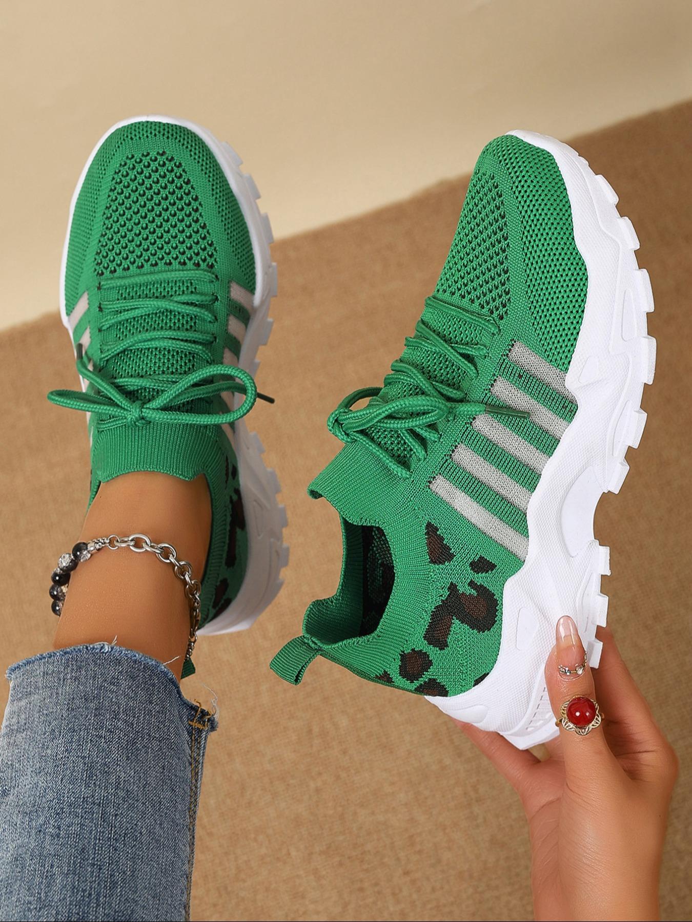 Women's Fashion Leopard Print Lace  Sneakers, Casual Comfortable Breathable Low Top Sneakers, Female All-match Round Toe Sports Shoes for Daily Wear, Trendy Walking Sneaker