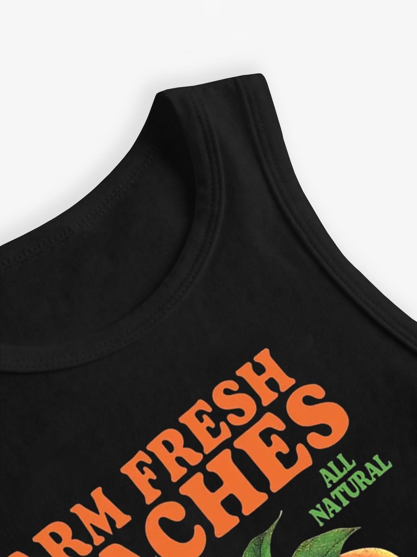 Women's Y2K Peach Print Short Sleeveless Top, Vintage Street Style, Fitted H-Type, Casual All-Season, Perfect for Summer