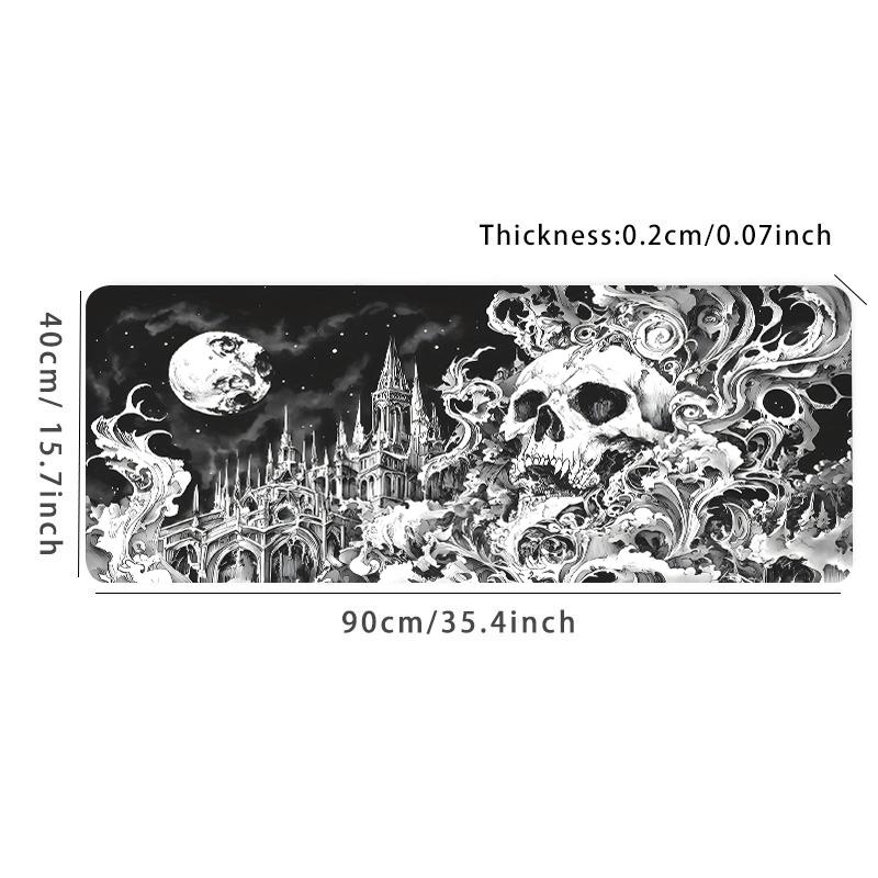 Extra Large Gothic Moon & Skull Mouse Pad Dark Fantasy Gaming Desk Pad 35x16 Inch Computer Keyboard Mousepad with Non-Slip Rubber Base Durable Stitched Edge Perfect Gift for Home and Office Gaming Desk Accessory