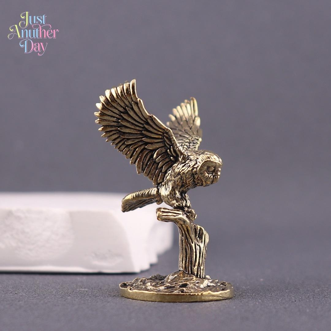 Vintage Brass Owl Figurine on Branch, Mini Copper Owl Statue, Handcrafted Metal Sculpture for Home, Desk & Office Decor