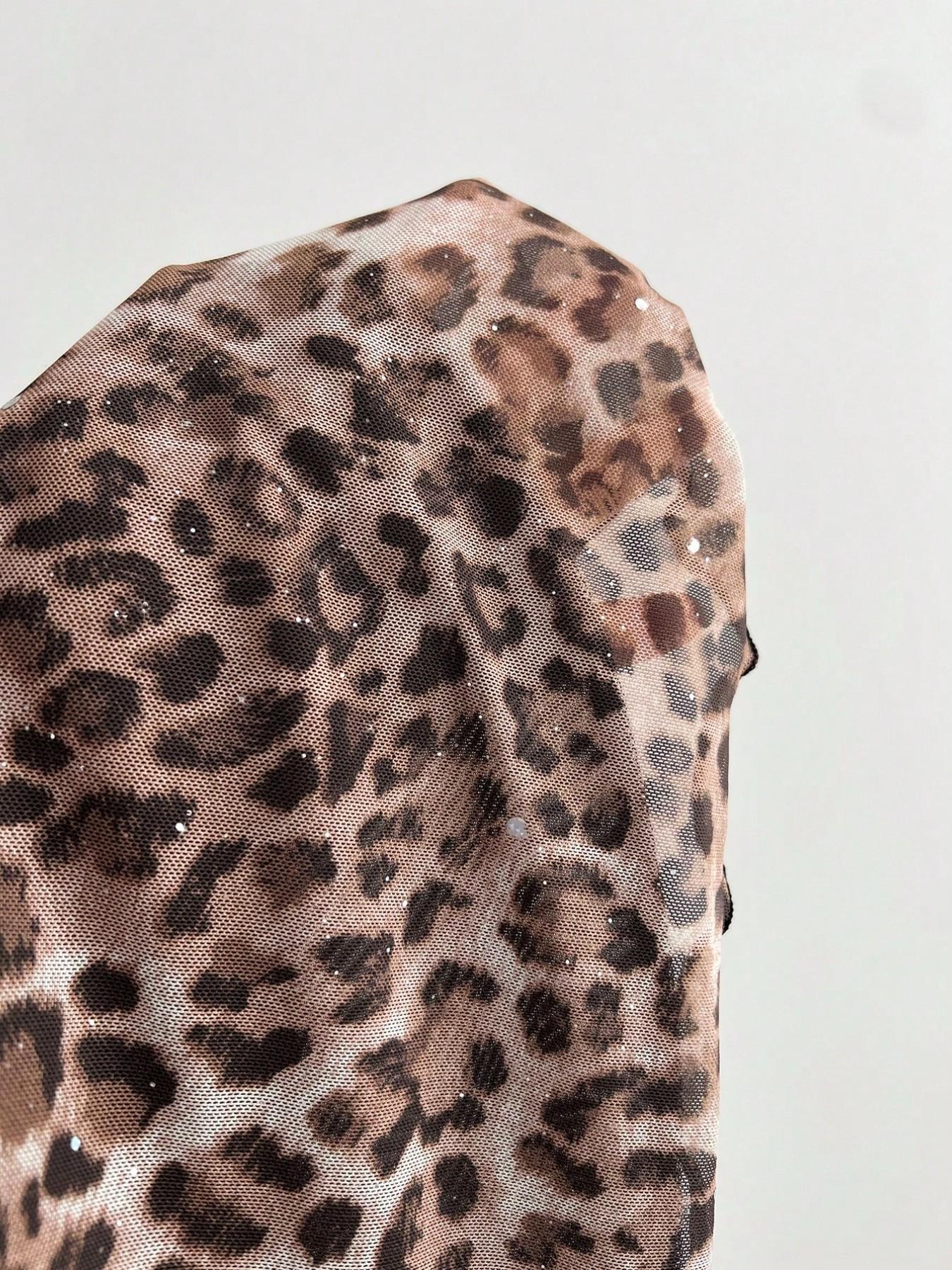 Summer New Mesh Cami Top, Fashion Y2K Style Asymmetric Hem Leopard Lace Trim, Casual Women's Backless Vest, Boho Slim Fit