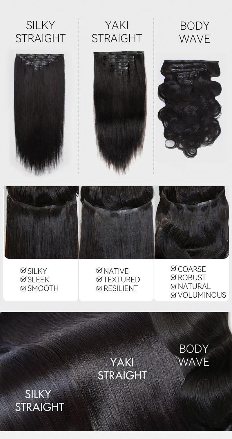 Mscoco Clip In Human Hair Extensions invisible And Seamless Yaki Straight/ Body Wave/ Silky Straight Real Human Hair Clip In Quick Weave No Salon Needed 7pcs/pack Easy To Install