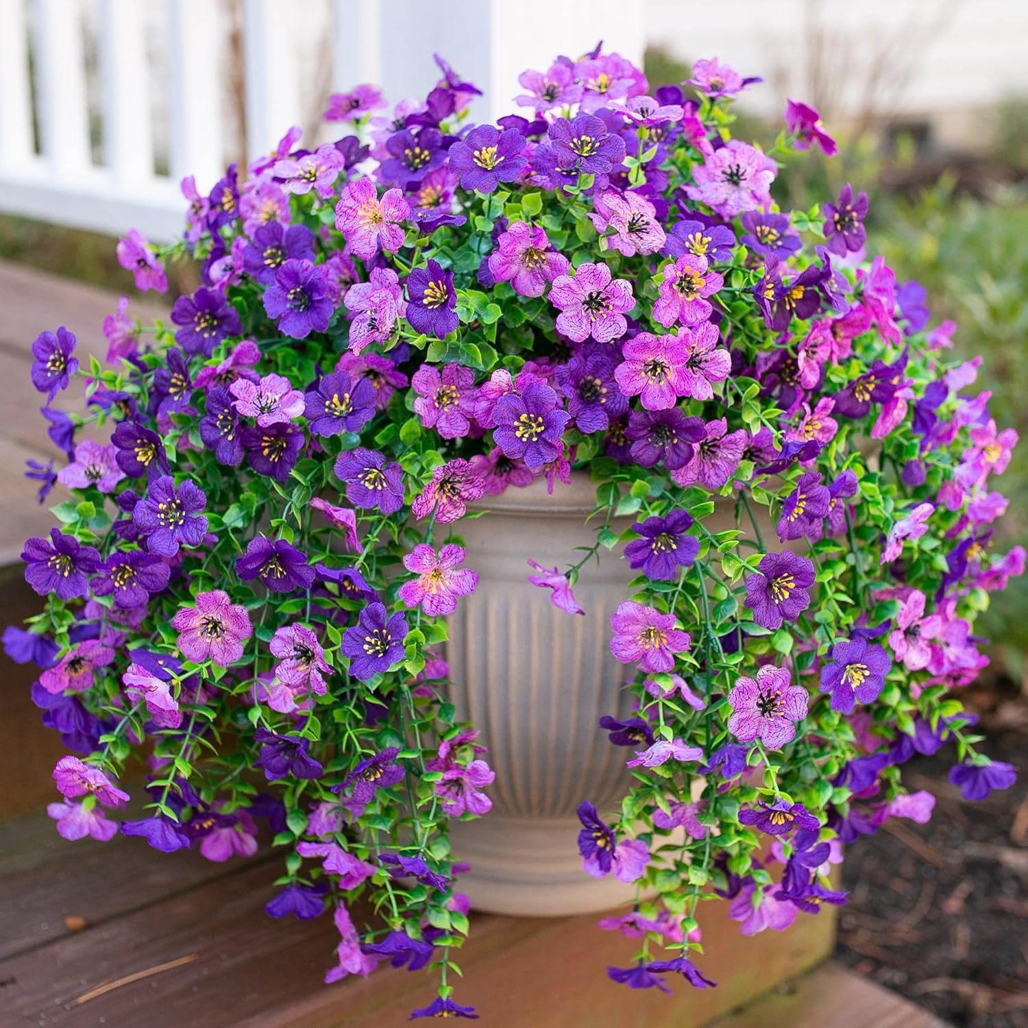 Outdoor Artificial Flower Hanging Decor, 2-Pack Spring Summer Decoration, Realistic Plants, UV Resistant, Fade-Resistant Silk Flowers for Porch Balcony Garden