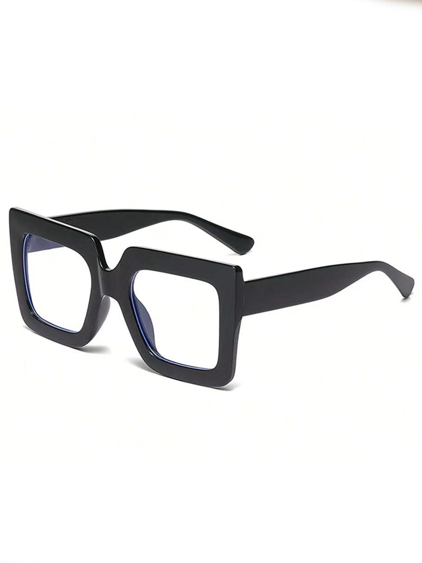 Women's Elegant Large Frame Square Plastic Glasses, Leopard Print & Transparent Lenses, Versatile Street Style, Driving, Daily Wear