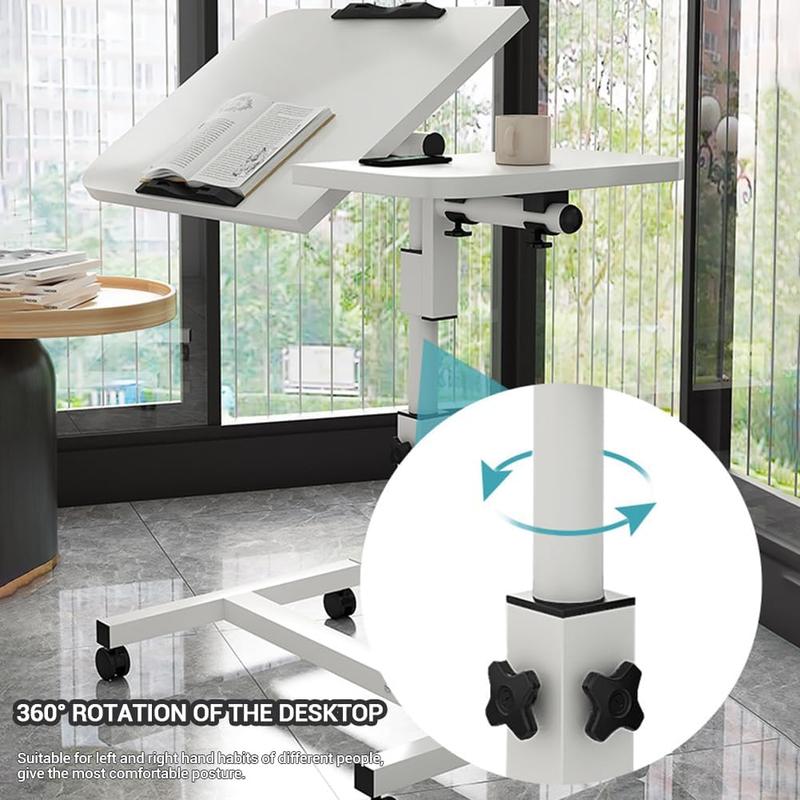 Home Overbed Table with Wheels, 23.6-37.4in Height Adjustable Over Bed Table Movable Rolling Bedside Table Standing Desk Bed Table Hospital with 0-90 Degrees Tilting Surface