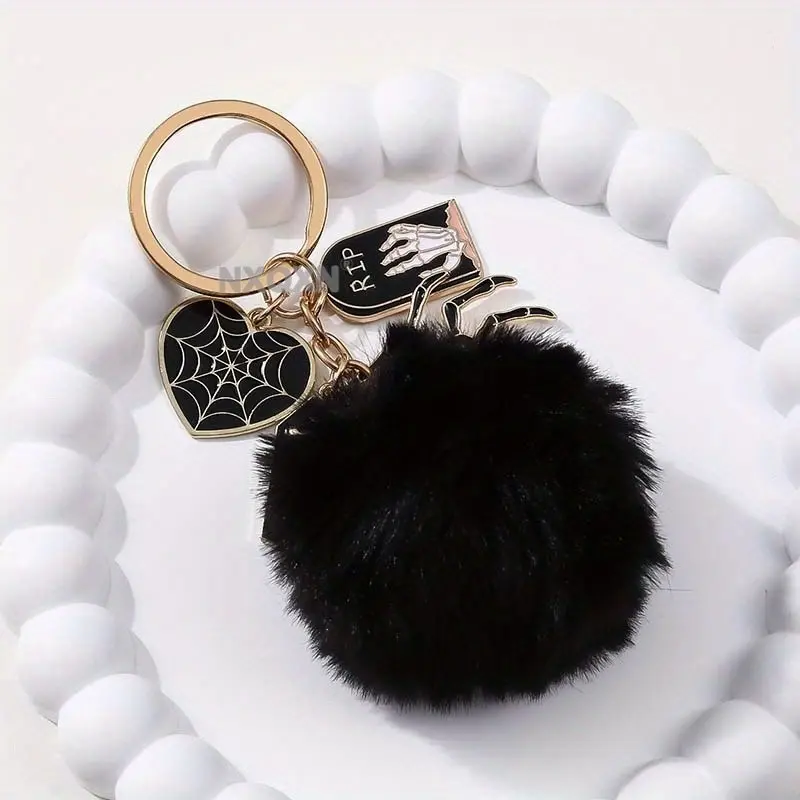 Creative Funny Spider Love Skeleton Hand Tombstone Keychain, Dark Gothic Halloween Pendant, Holiday Gift for Friends and Family