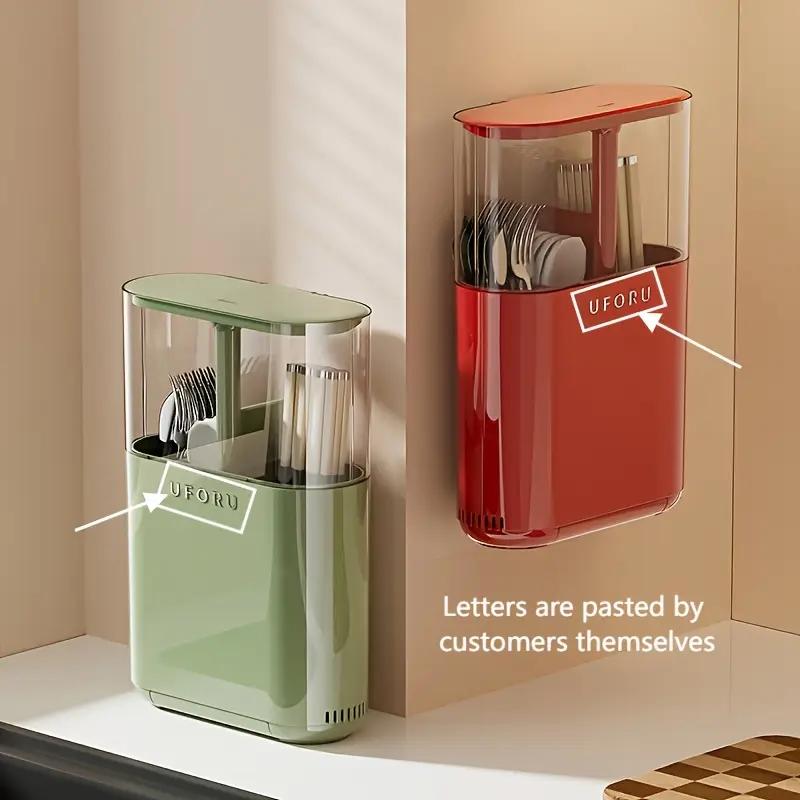 Wall-Mounted Kitchen Storage Rack with Dust Cover, Multifunctional Utensil Holder, Kitchenware, Home Essential, One Size Fits All