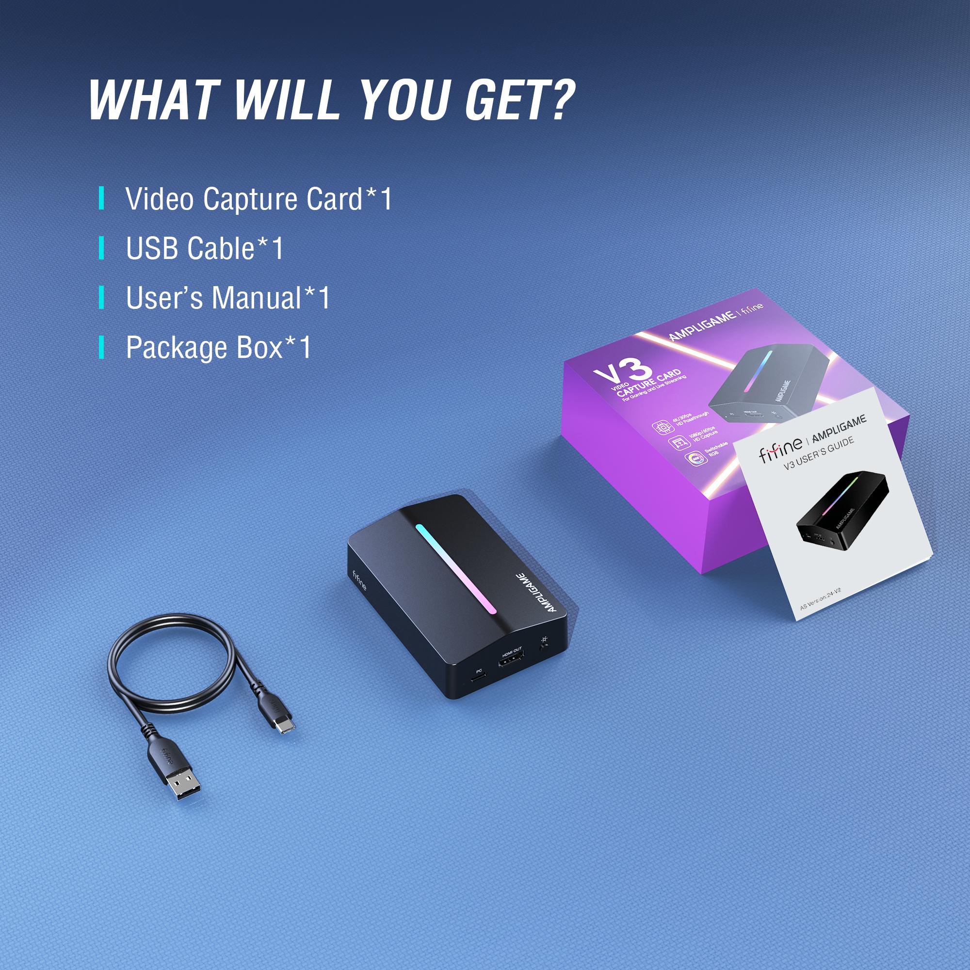 FIFINE AmpliGame Video Capture Card, HD 1080 60fps for Audio Video, Gaming, Live Streaming, HDMI to USB Capture Card Compatible with PS4/Windows/Mac OS/Switch/Xbox, - Ampligame V3