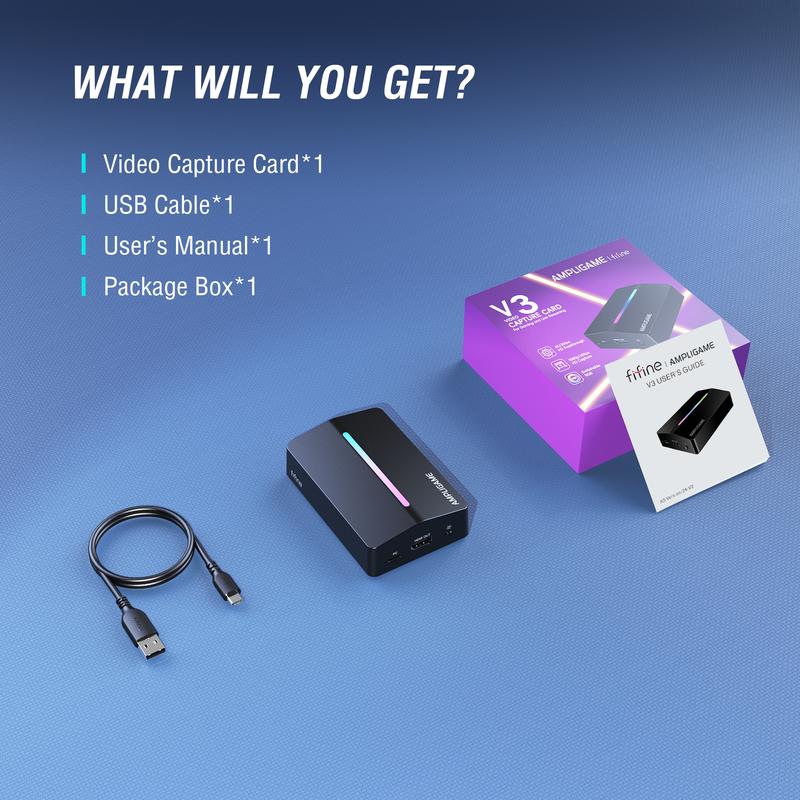FIFINE AmpliGame Video Capture Card, HD 1080 60fps for Audio Video, Gaming, Live Streaming, HDMI to USB Capture Card Compatible with PS4/Windows/Mac OS/Switch/Xbox, - Ampligame V3