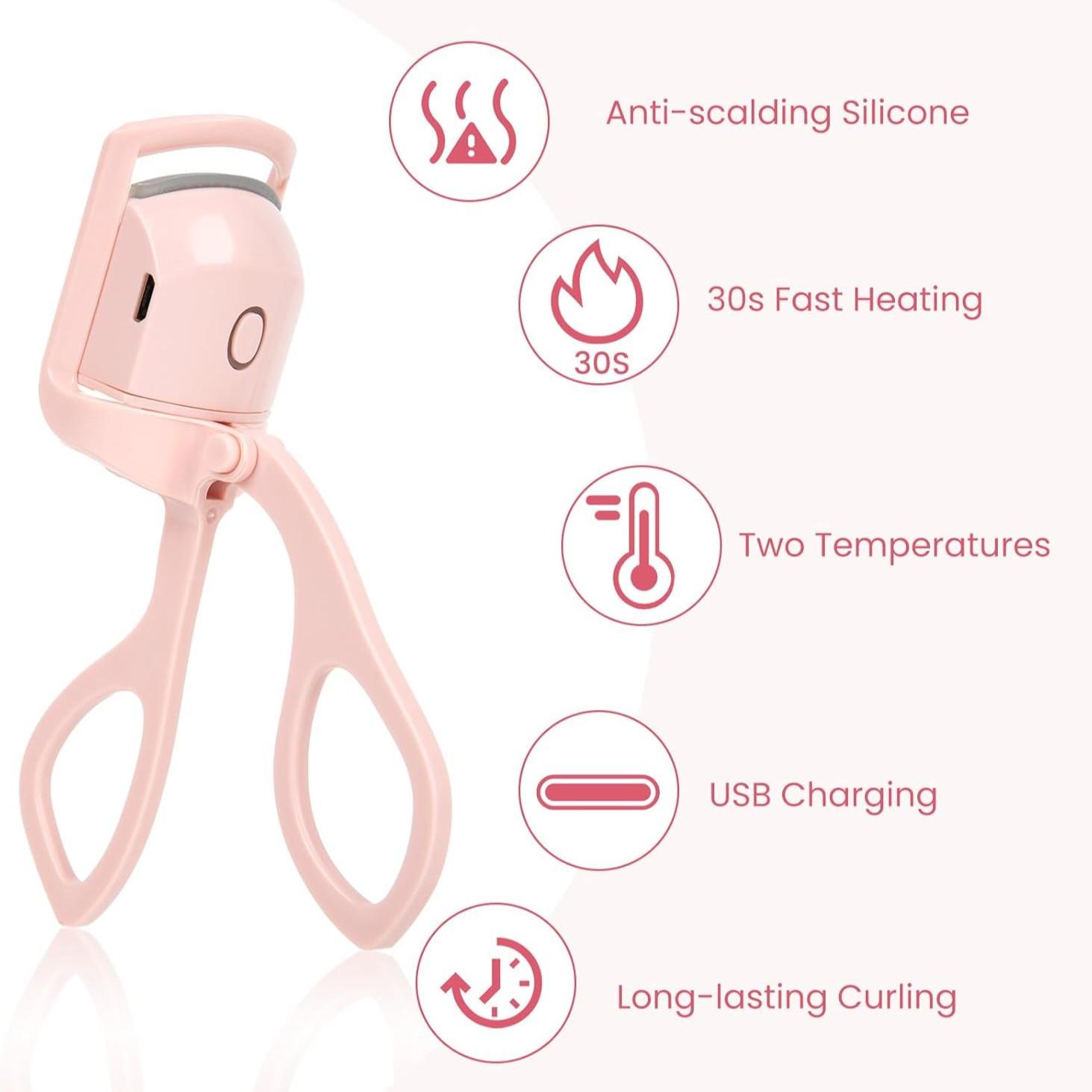 Heating Lash Curler, 30s Quick Heat, Rechargeable Electric Lash Curler, Temperature Control, Safe Burn Prevention, Fast Natural Curling