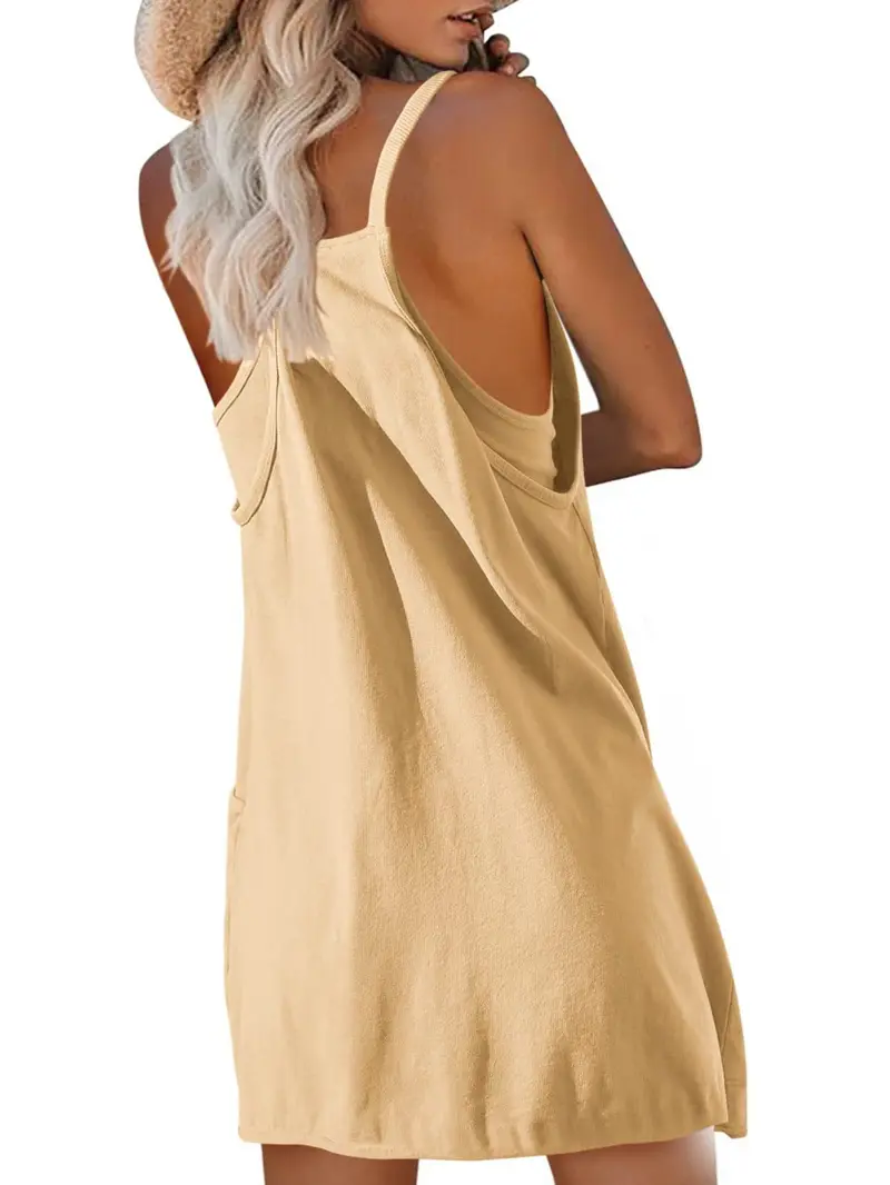 Women's Plain Stretchy Pockets Romper with Built-In Shorts, Scoop Neck, Comfortable Breathable Fabric, Casual Wear, Sleeveless Activewear